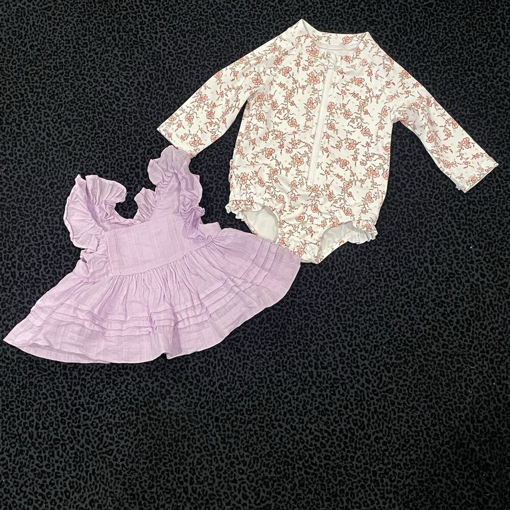 Janie & Jack Toddler One Piece Swim Suit Rash Guard Floral 0-3M Ruffle Dress